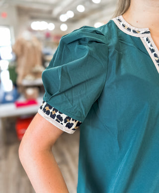 Hunter Green Wild Side Trimmed Blouse