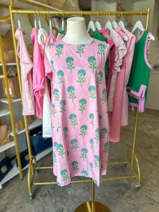 The Easy Pink Floral Tie Neck Mini Dress