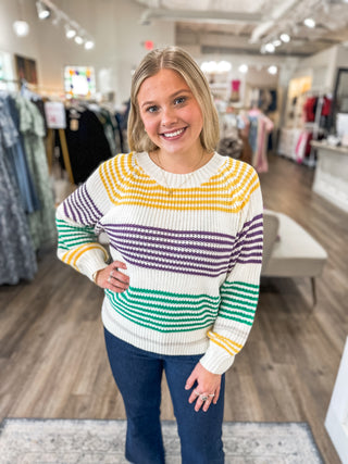 Cajun Stripe Mardi Gras Raglan Sweater Top