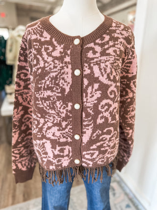 Strawberry Mocha Chateau Knit Fringe Cardigan