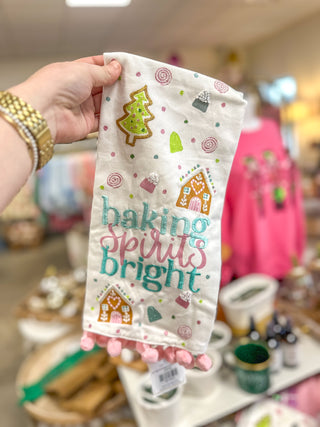 Tea Towel Embellished Baking Spirits Bright