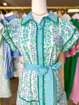 Blue Fresh Picked Floral Flutter Sleeve Mini Dress