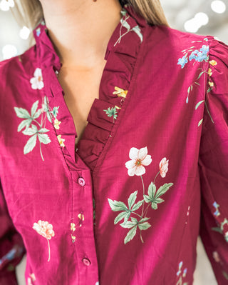 Burgundy Garden Stroll Long Sleeve Blouse
