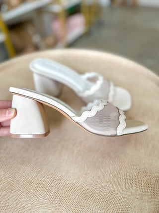 The Trina Beige Scallop Mesh Block Heel