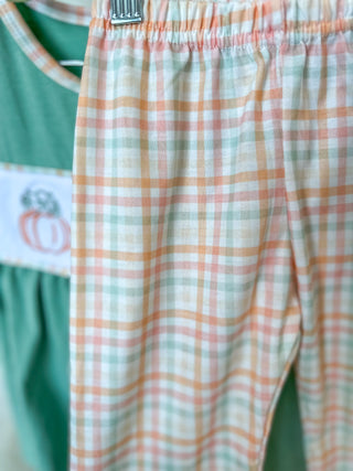 Girls Green Pumpkin Patch Embroidered Set