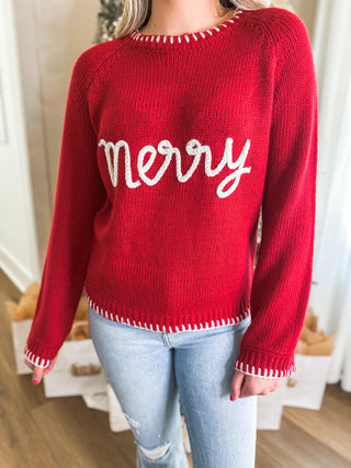 Red Merry Tinsel Lettering Christmas Sweater