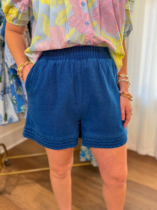 Dark Denim Days Braided Shorts