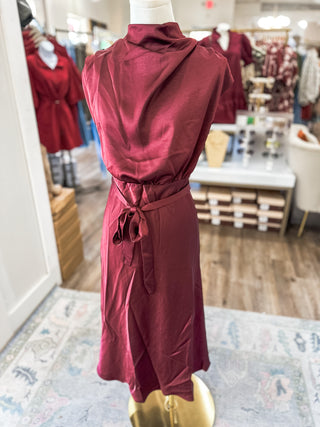 Burgundy Haven Tie Waist Midi Dress