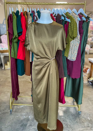Olive Pretty Little Moments Satin Midi Dress