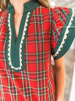 Noel Red & Green Plaid Scallop Trim Top
