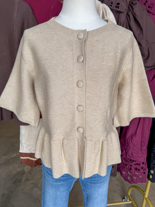 The Oatmeal Hadley Peplum Short Sleeve Cardigan