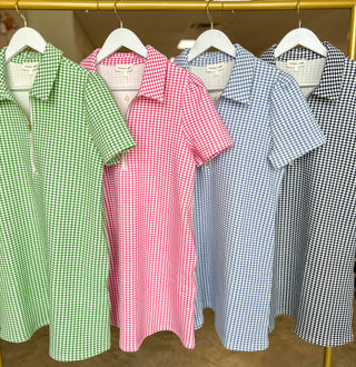 Blue Go-To Gingham Half Zip Mini Dress