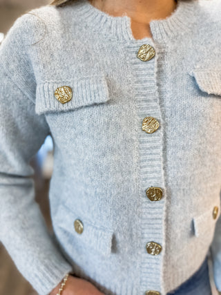Light Blue Dreamscape Gold Button Cardigan