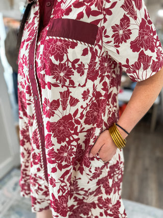 Burgundy Juniper Bloom Button Down Mini Dress