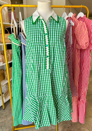 Green East Coast Gingham Collared Mini Dress