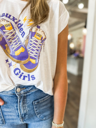 Geauxlden Girls Crop Shoulder Game Time Tee