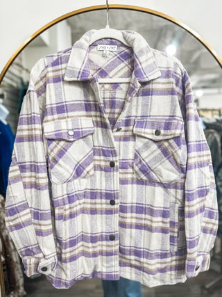 Lilly Bloom Lilac Brushed Plaid Flap Pocket Shacket