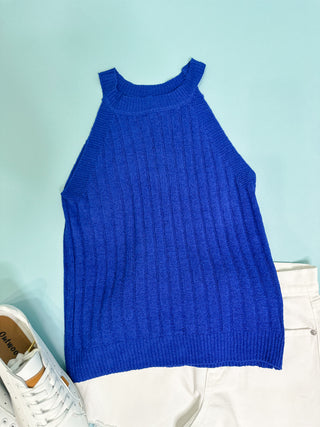 Royal Blue Have to Have Halter Knit Top