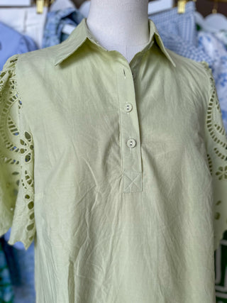 Irish Mint Scallop Embroidered Mini Dress
