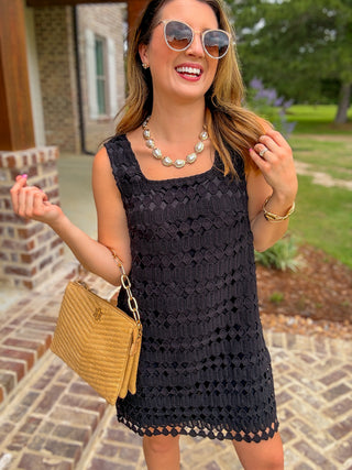 Black Sweetest Little Crochet Mini Dress