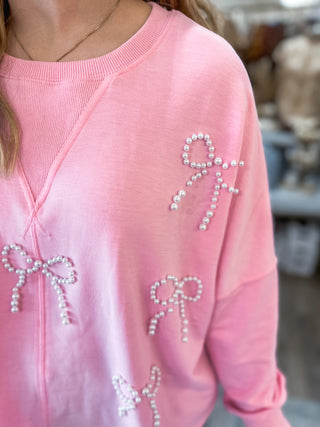 Pink Pretty In Pearls Long Sleeve Top