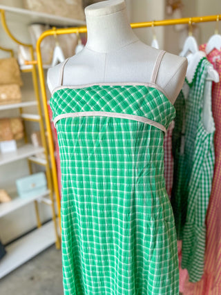 Green Coastal Check Maxi Dress
