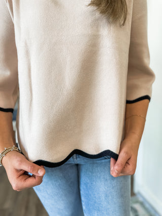 Rosewood Scallop Edge Mock Neck Sweater