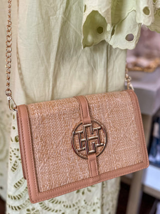 Natural Lattice Cecillia Circle Logo Handbag | Caroline Hill