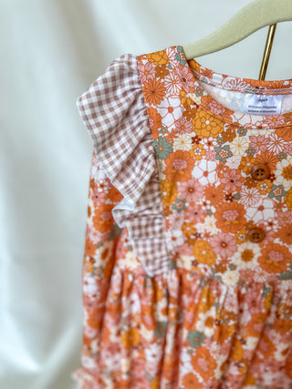 Rust Floral & Plaid Print Dress