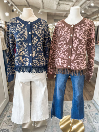 Strawberry Mocha Chateau Knit Fringe Cardigan
