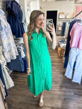 Green Pocket Full of Sunshine Midi Dress