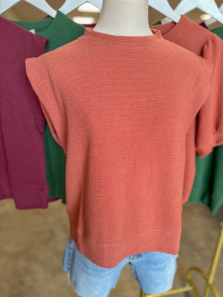 Burnt Orange Cloudy Knit Muscle Sleeve Top