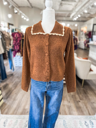 Chestnut Girly Scalloped Cardigan Sweater