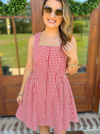 Red Front Porch Picnic Gingham Mini Dress