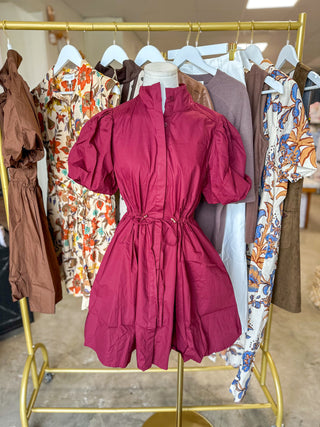 Burgundy Social Hour Cinched Waist Mini Dress