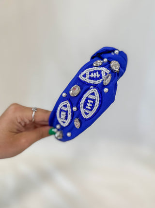 Blue Game Time Beaded Headband
