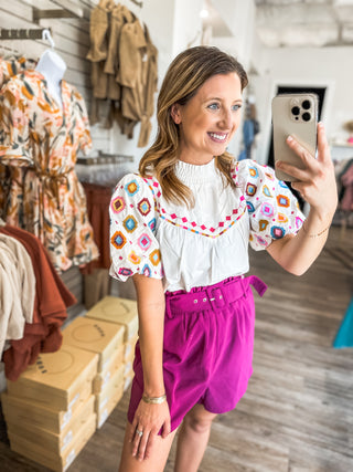 White Chic Colors Embroidered Detail Blouse