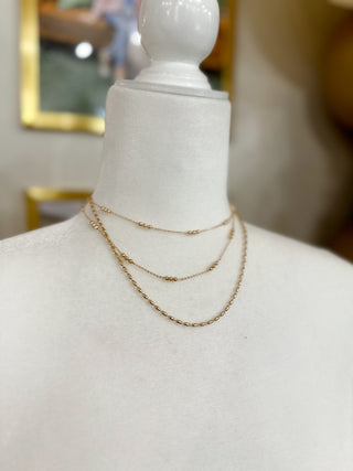 Gold Thin Chain With Triple Dot Beaded Layered 16" - 18" Necklace