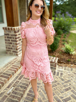 mini pink lace dress Women's Corset She features a built self-portrait - Pink Lace Satin