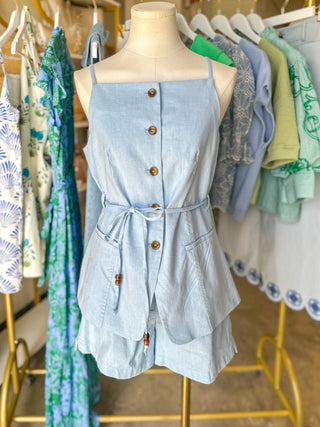 The Light Blue Street Style Sweetheart Shorts Set