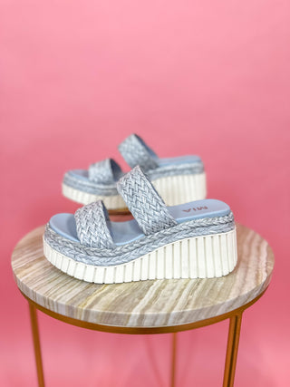 Blue Weaved Raffia Cute & Cushioned Summer Wedges