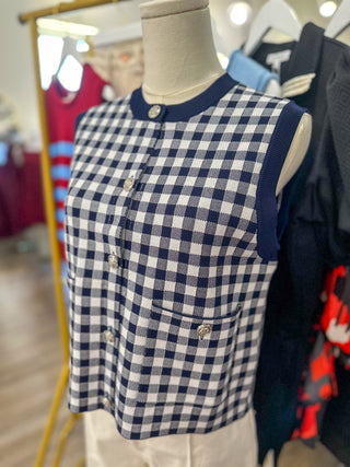 Navy Fifth Avenue Checkered Knit Tank