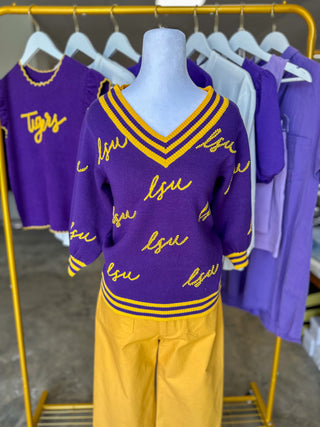 Purple Faith LSU Vintage Polo Sweater