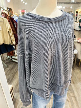 Blue Two Tone Otto Ribbed Oversized Top