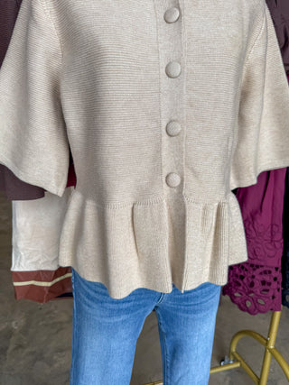 The Oatmeal Hadley Peplum Short Sleeve Cardigan
