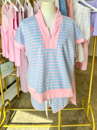 Cotton Candy Half Zip Stripe Top & Shorts Set