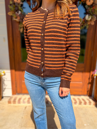 Brown & Pumpkin Stripe Essential Cardigan