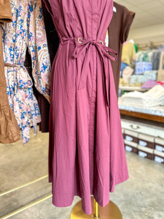 Wine Marlowe Tie Waist Midi Dress
