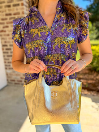 Game Day Sparkle Tiger Sequin Flutter Sleeve Tank