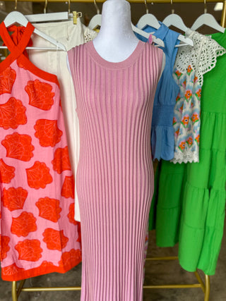 Pink All My Love Ribbed Midi Dress